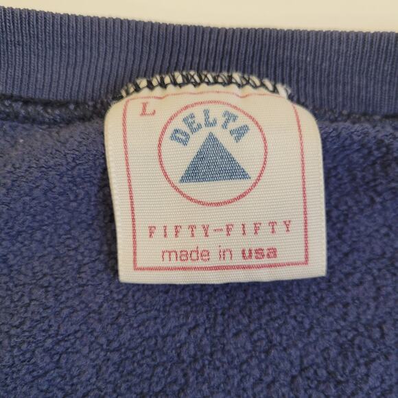 Vintage Michigan University Sweatshirt Blue 50/50 Delta Made in USA Well Worn L - Picture 3 of 10